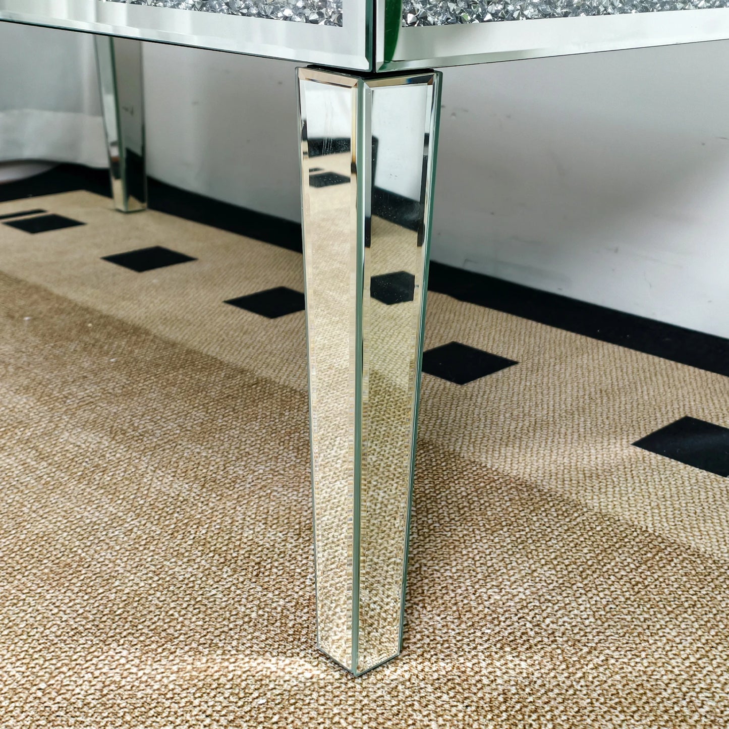 Modern Mirrored Coffee Table 120cm Crushed Crystal Centre Table