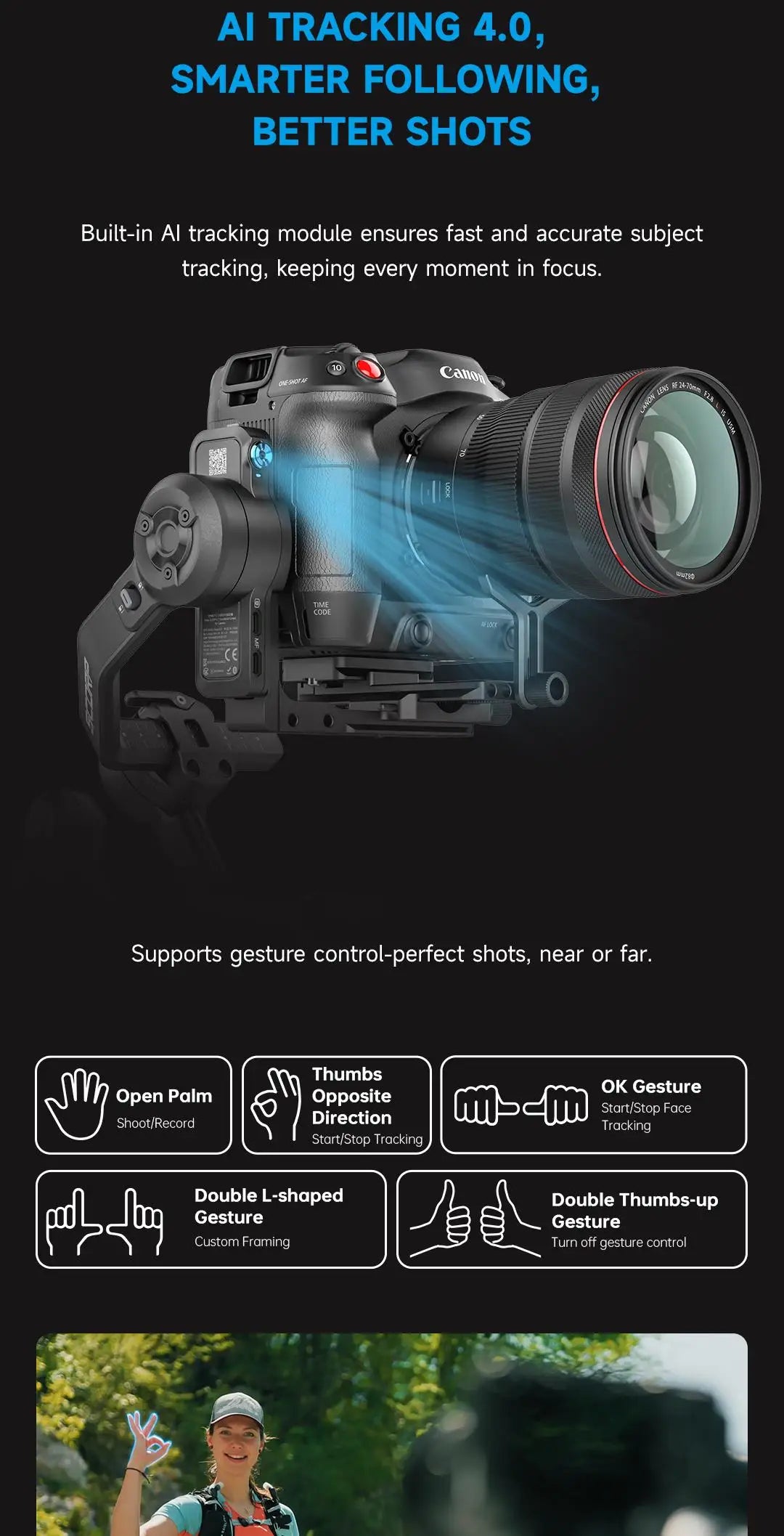 3.5kg Camera Gimbal Stabilizer with AI Tracking