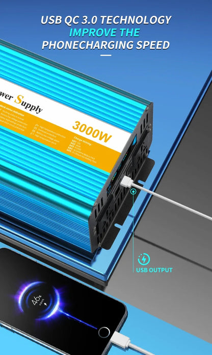 Compact 12V Car Power Inverter 3000W Pure Sine