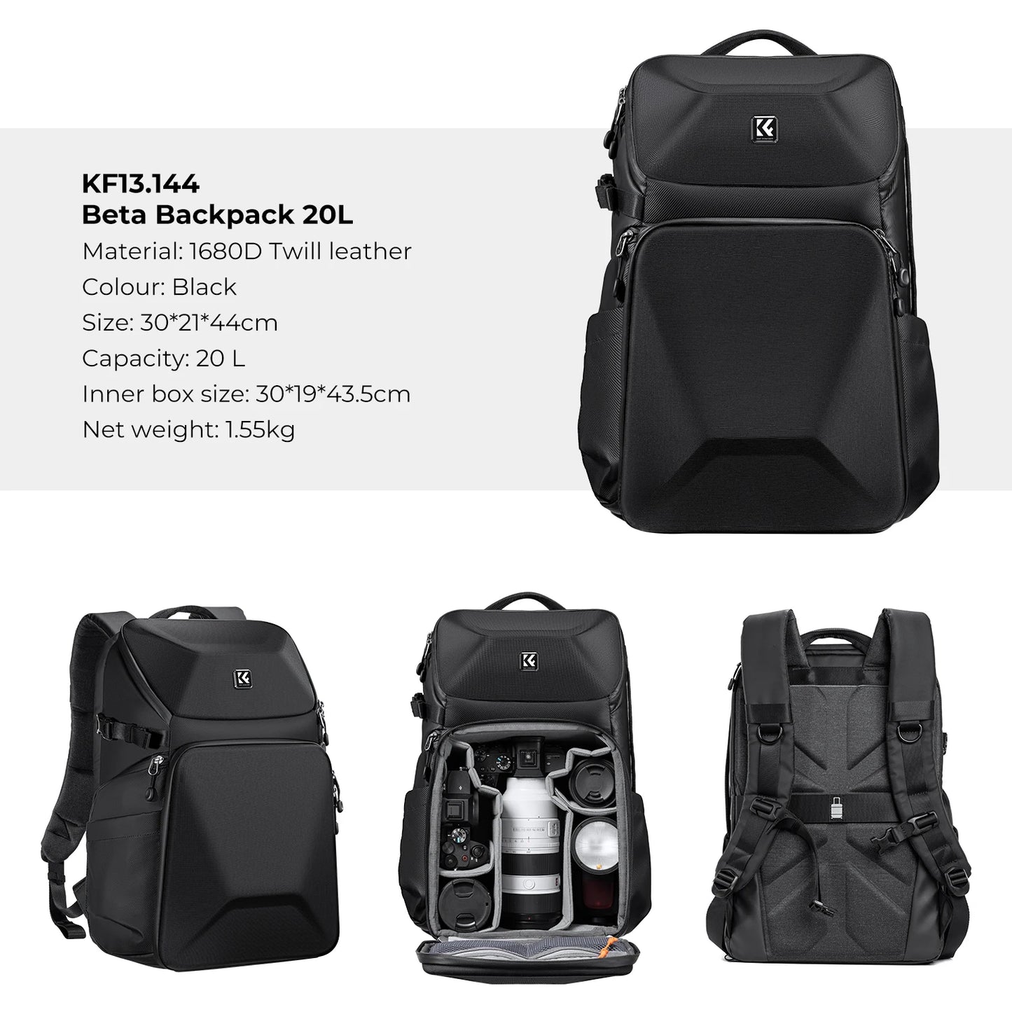 20L Waterproof Camera Backpack with HardShell Front