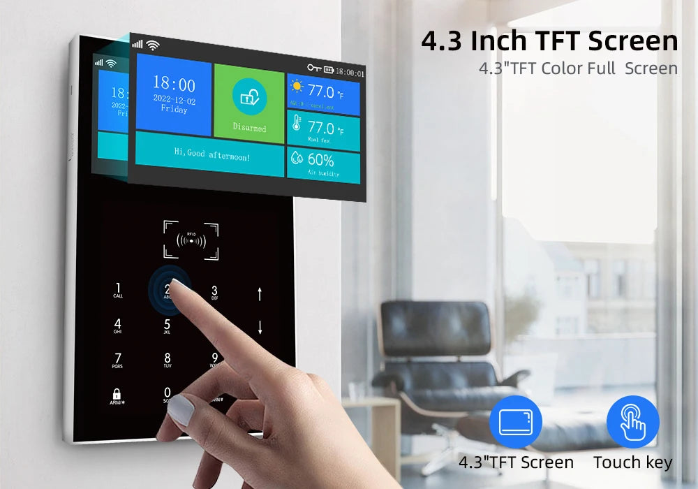 4.3 Inch Smart WiFi GSM Burglar Alarm with Temperature Display