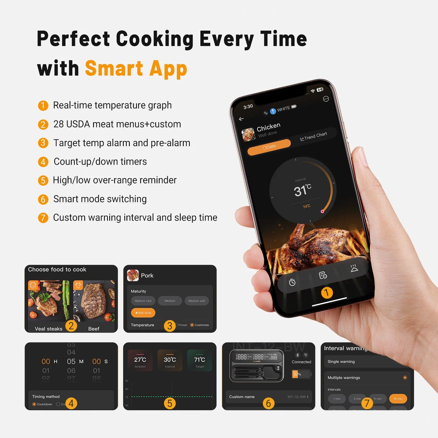 Smart BBQ Thermometer WiFi Bluetooth Dual Probe Waterproof