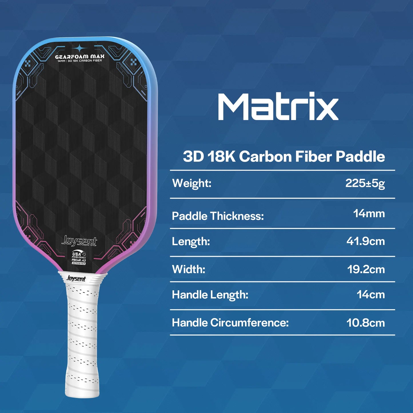 18K Raw Carbon Pickleball Paddle 14mm High Spin Racket