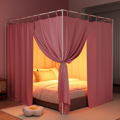 Blackout Canopy Bed Curtains with Top Ties Windproof Design