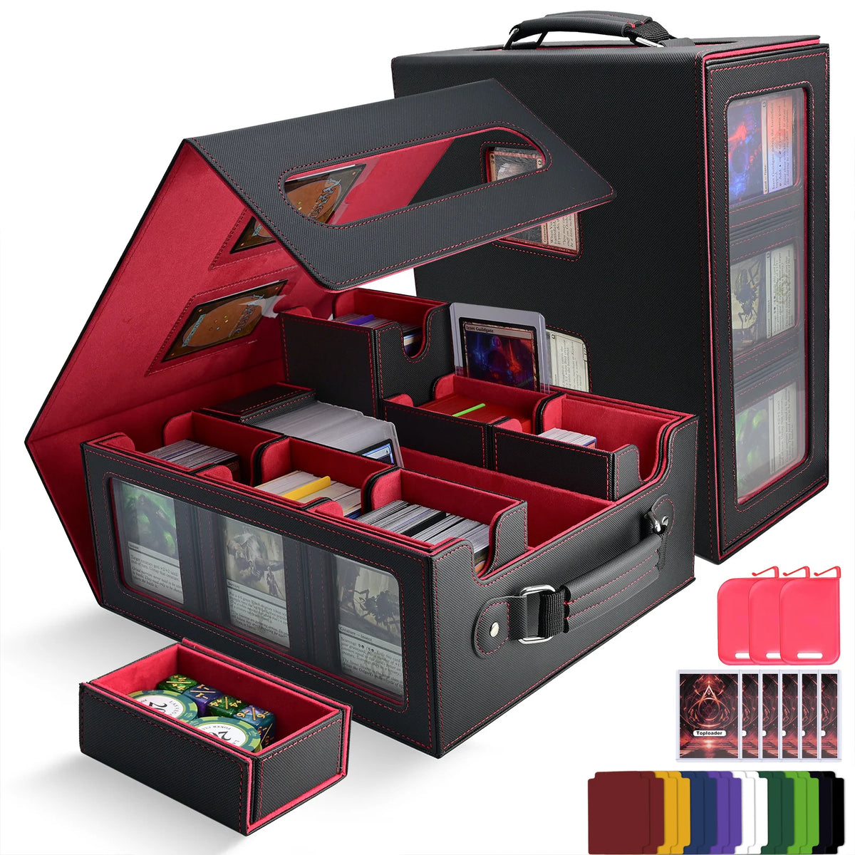 Trading Card Deck Box with 8 Toploaders & Stoppers