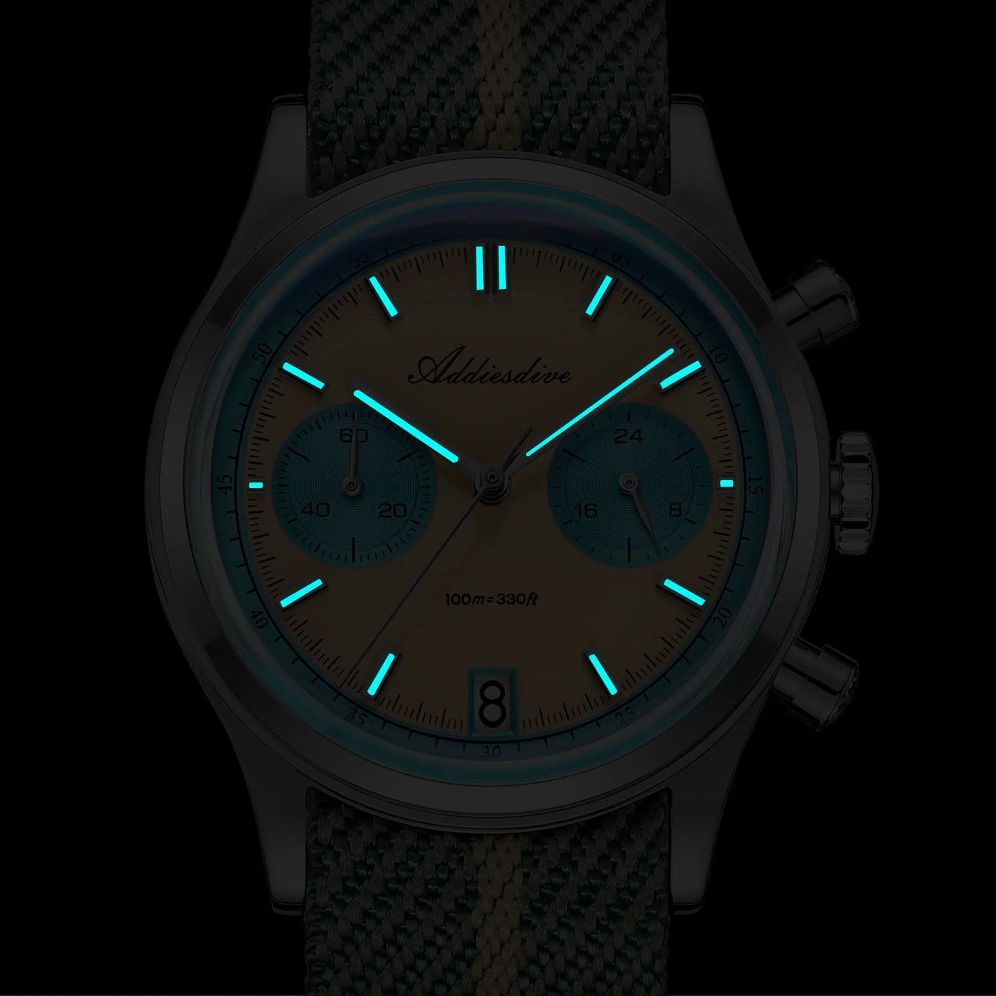 Retro Chronograph Quartz Watch 100m Waterproof Beige