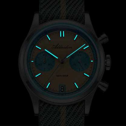 Retro Chronograph Quartz Watch 100m Waterproof Beige