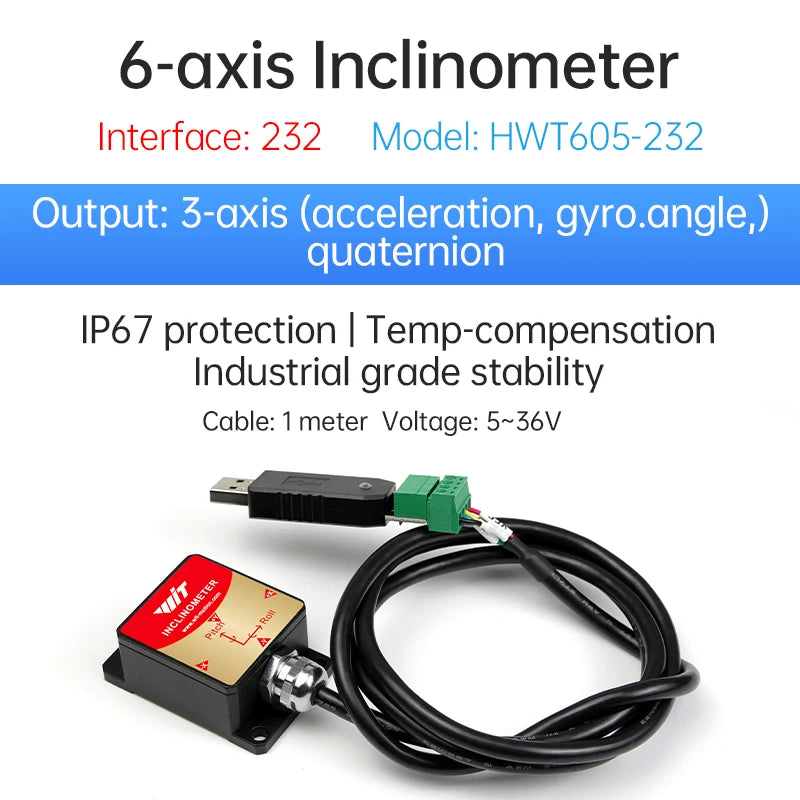 Digital Military-Grade Accelerometer Inclinometer RS232 Output