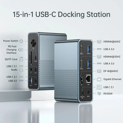 15 in 1 USB C Dock Triple 4K Display