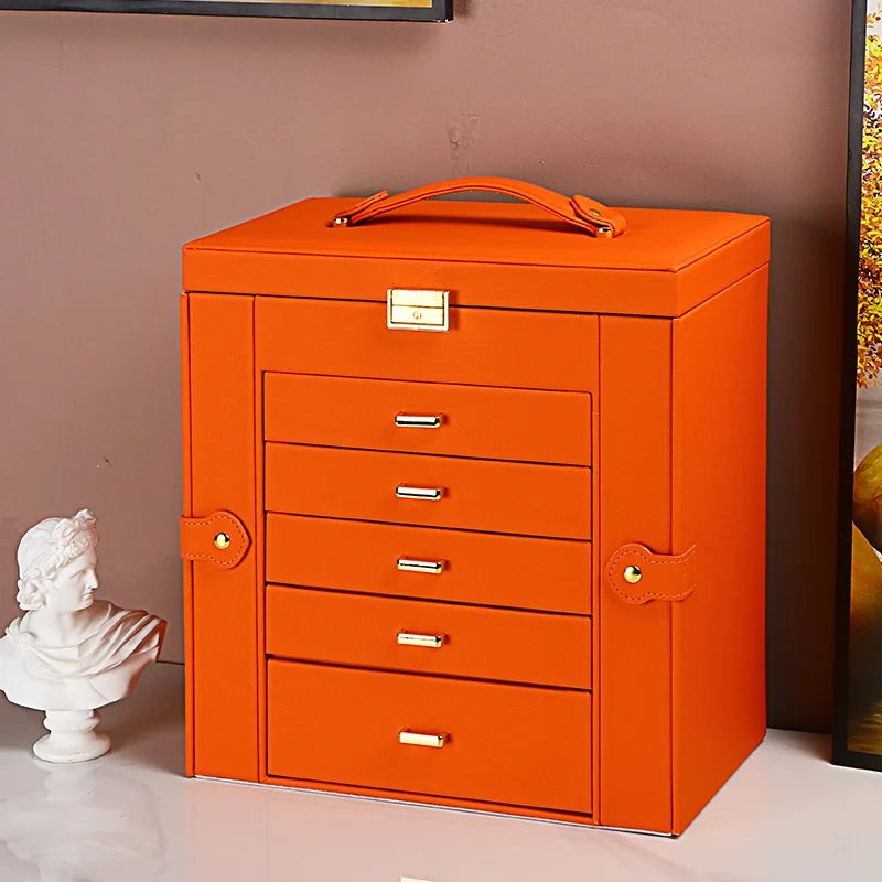 Five Layer Orange Jewelry Storage Box Necklace Ring Watch