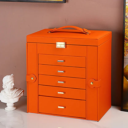 Five Layer Orange Jewelry Storage Box Necklace Ring Watch