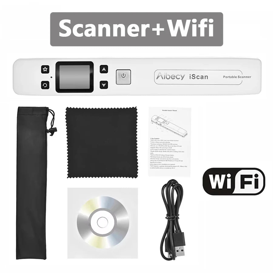 Compact White A4 Wireless Scanner 1050dpi Portable Document and Photo