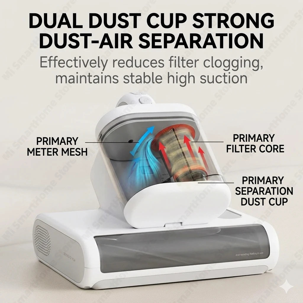 Cordless Mite Vacuum Cleaner 17kPa Smart Sensor Double Dust Cup