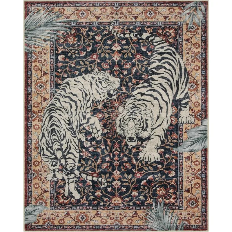 Tiger Print Plush Rug 6.5x8.2ft Large Carpet