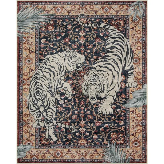 Tiger Print Plush Rug 6.5x8.2ft Large Carpet