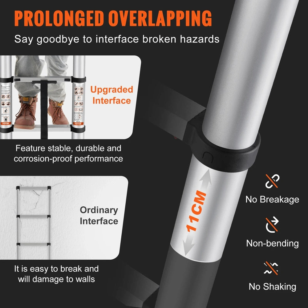 Telescoping Ladder 3.8 meters Aluminum with One-Button Retraction and 170 kg Capacity