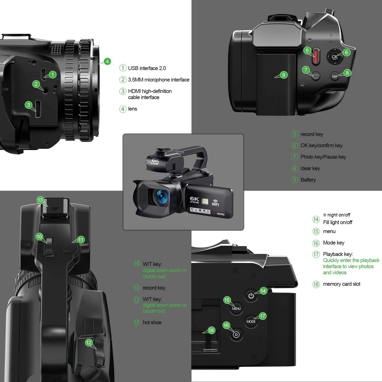 6K Camcorder with 64MP Lens and 18x Digital Zoom