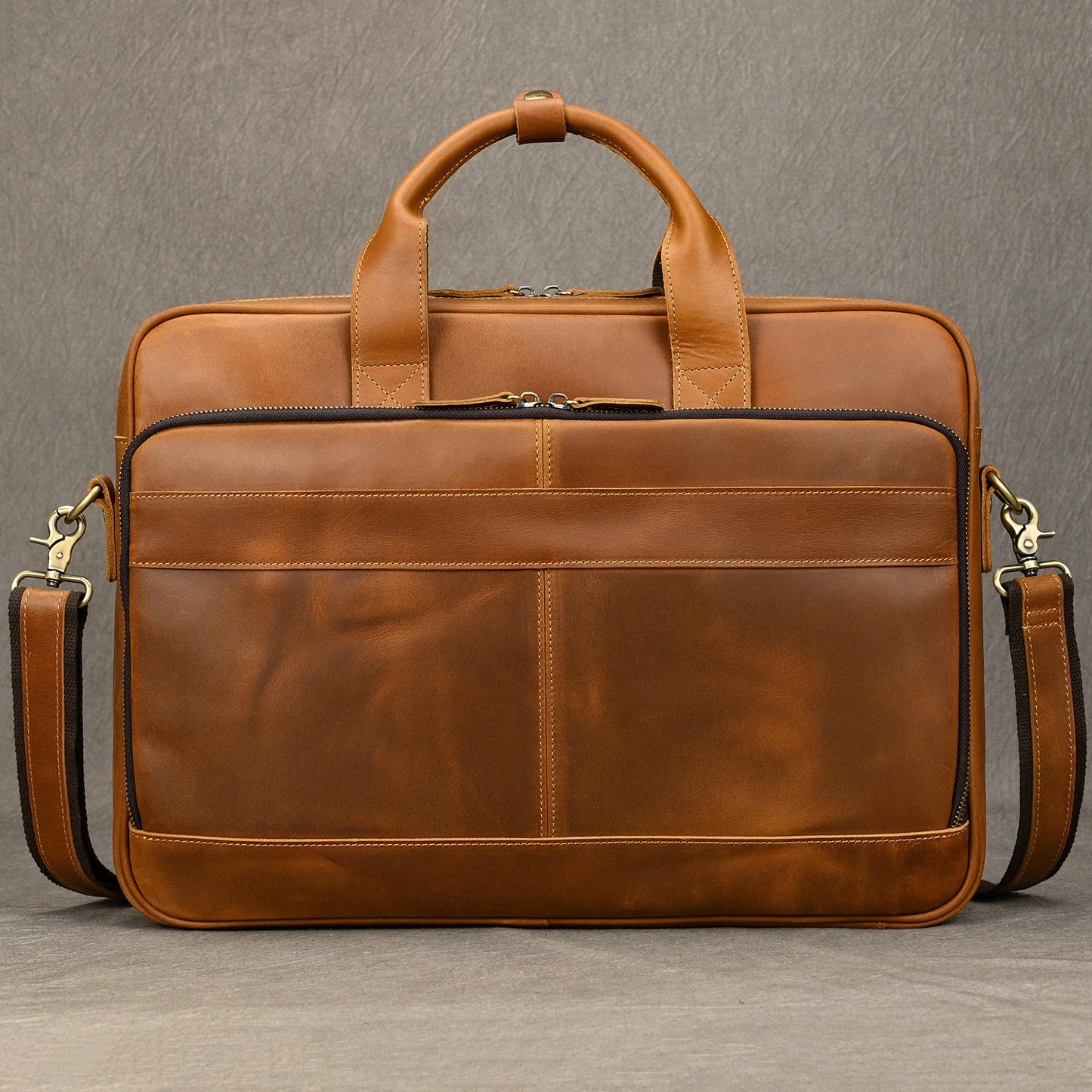 Light Brown Leather Work Briefcase with Spacious Design