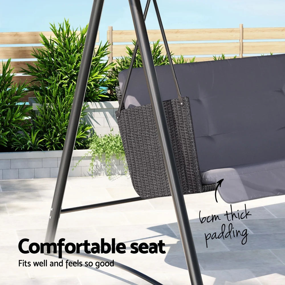 Garden Rattan Swing Bench with Canopy for 3 People