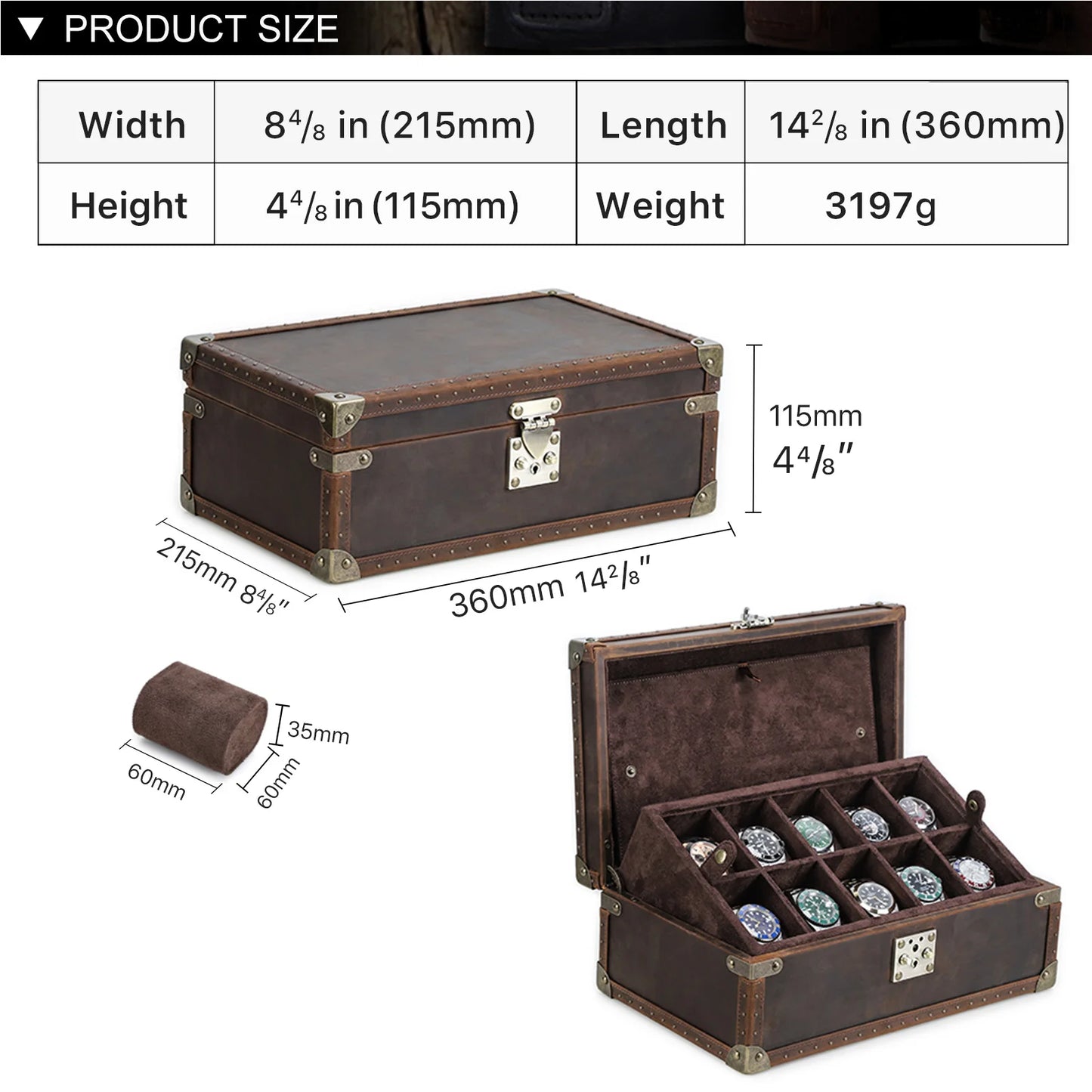 10 Slot Genuine Leather Watch Storage Case