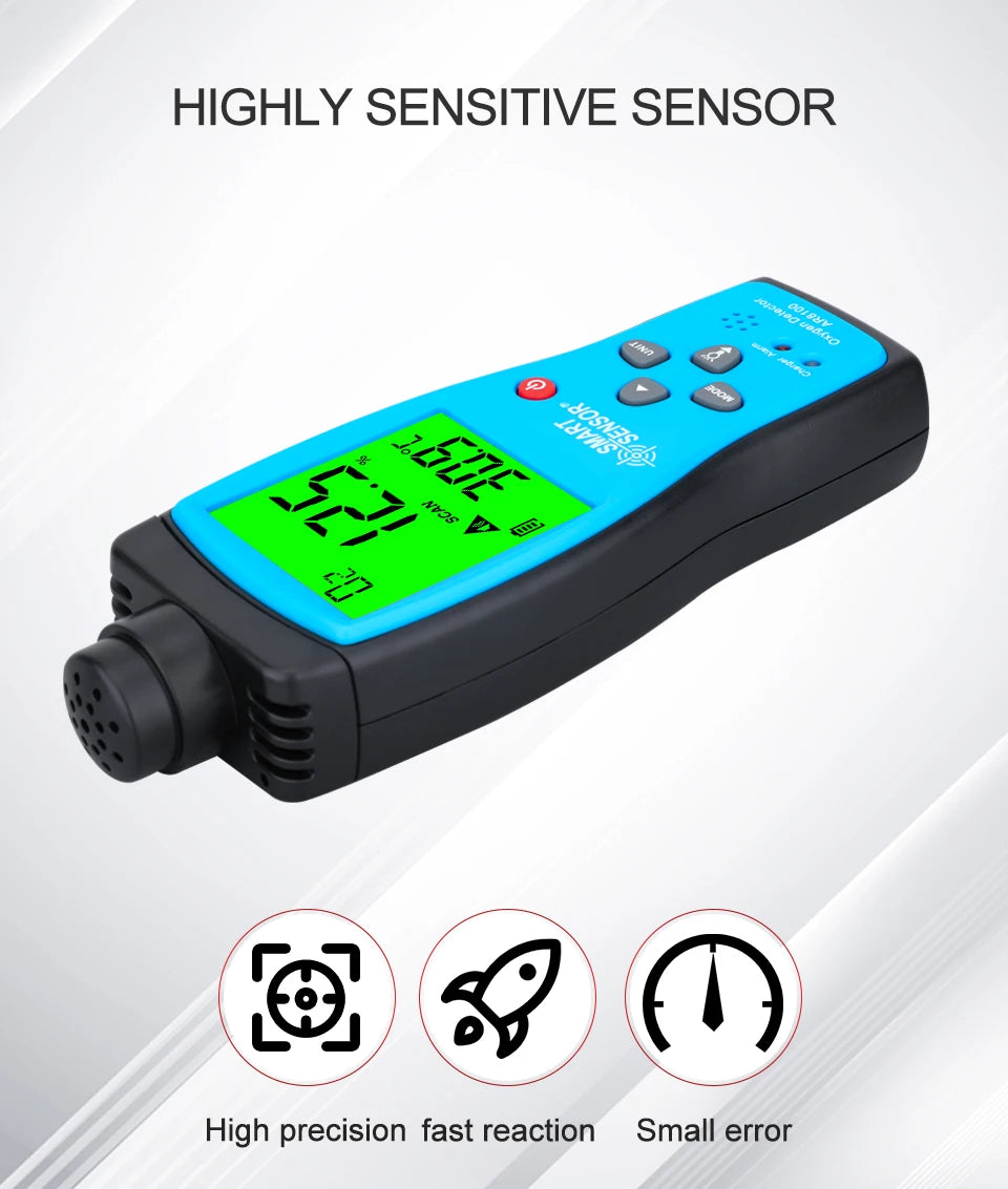 Portable O2 Gas Detector with LCD Screen and Light Alert