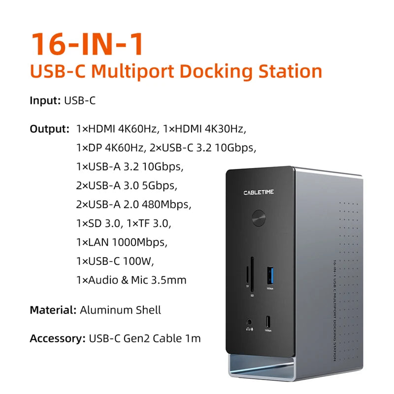 16 in 1 USB C Dock Station Laptop Hub