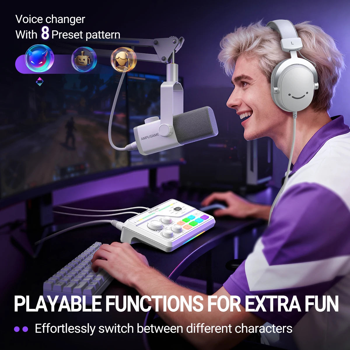 RGB Audio Mixer with Voice Changer for Gaming and Streaming