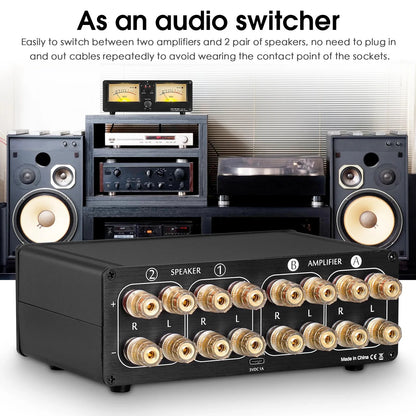 2 Way Audio Selector with VU Meter Display and Remote Control