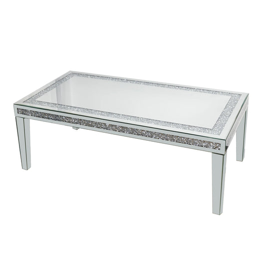 Modern Mirrored Coffee Table Crystal Inlay Silver Centre Table