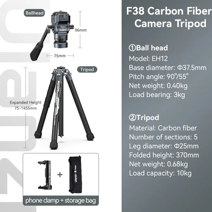 Lightweight Travel Tripod Carbon Fiber Quick Release Plate