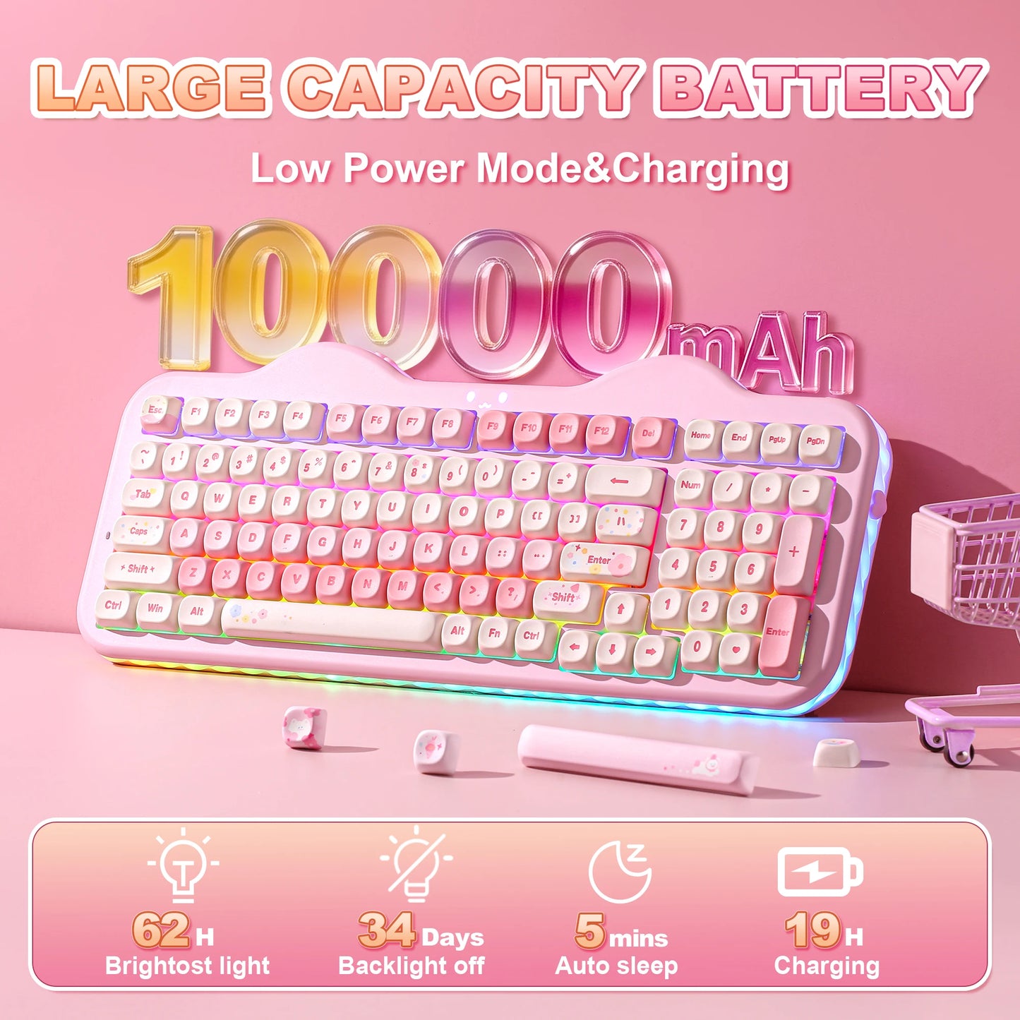 Wireless RGB Mechanical Keyboard 99-Key Pink