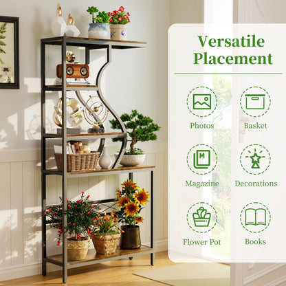 Industrial 5-Tier Flower Pot and Bookshelf Stand