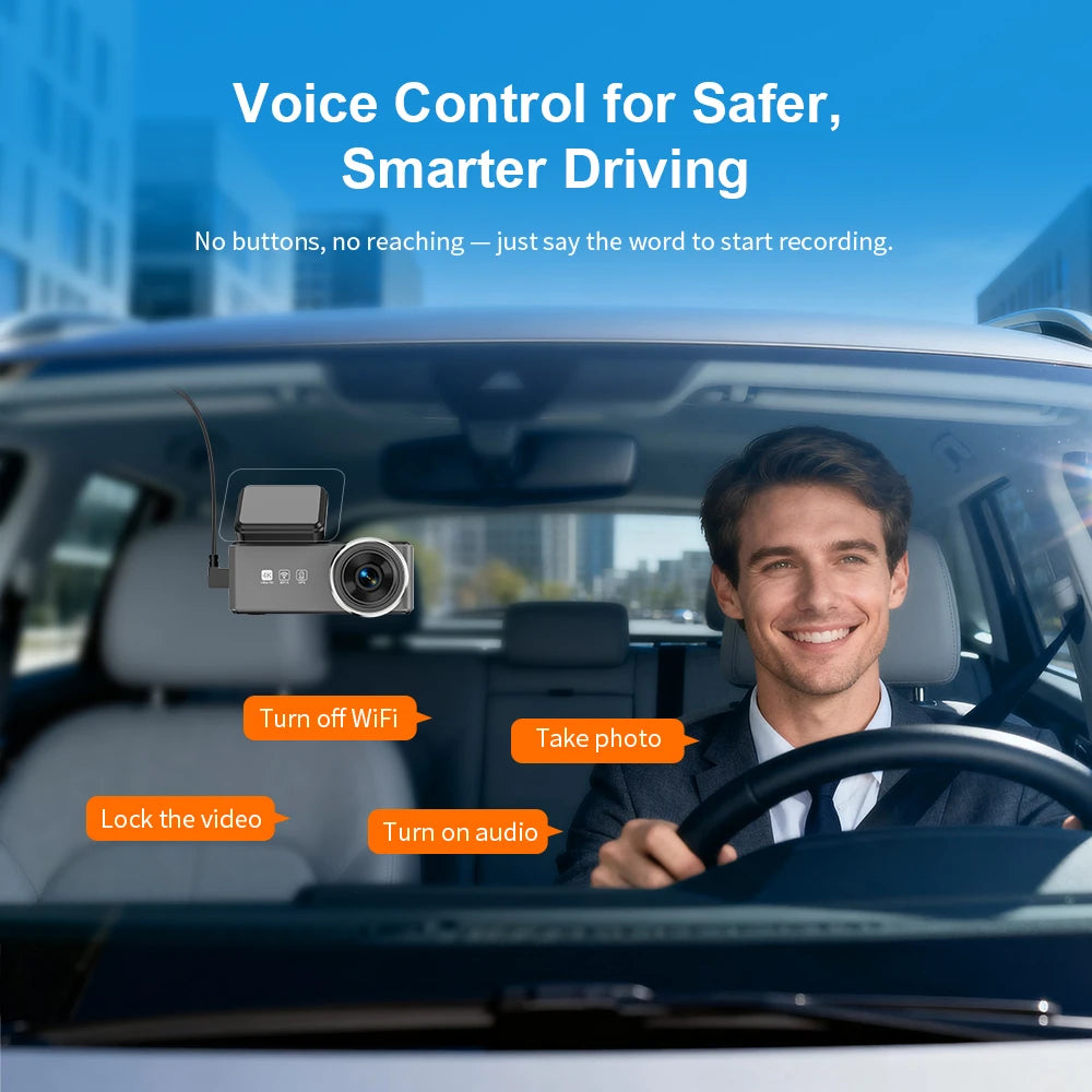 4K Dash Cam WiFi GPS Voice Control Front Camera