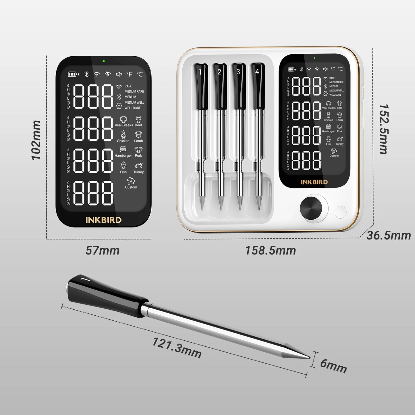 Smart WiFi Bluetooth BBQ Thermometer with 4 Wireless Probes