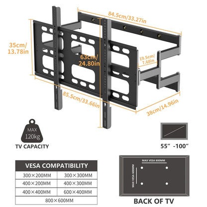 Full Motion TV Wall Mount 55-100" Swivel Articulating Arm