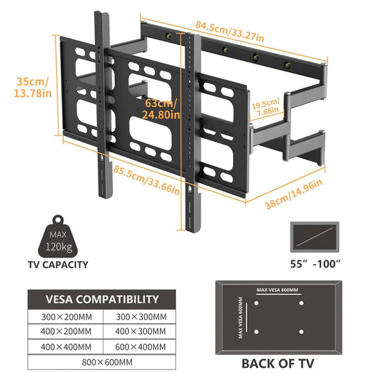 Full Motion TV Wall Mount 55-100" Swivel Articulating Arm