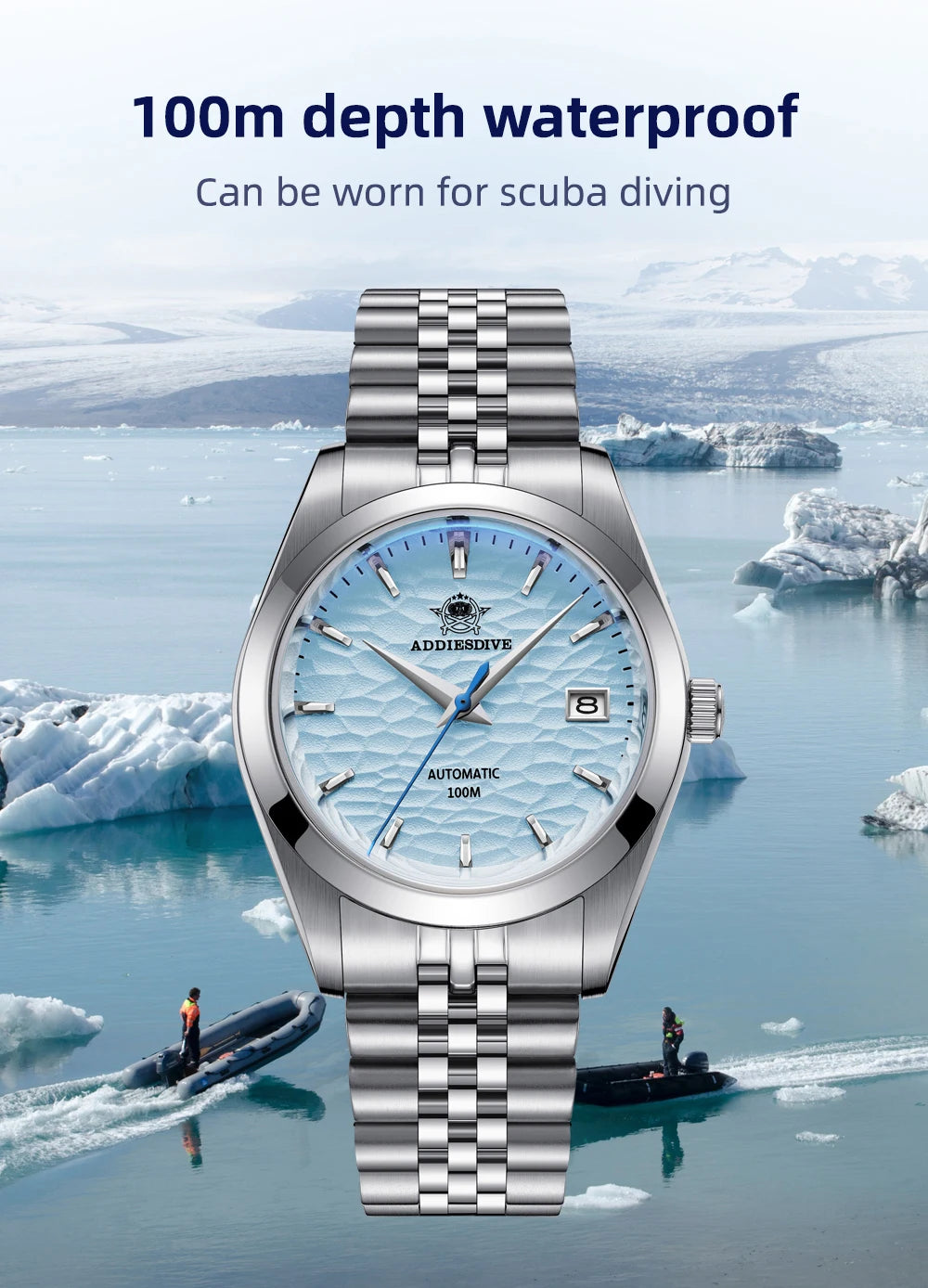 Automatic Mechanical Luxury Watch White Dial Waterproof