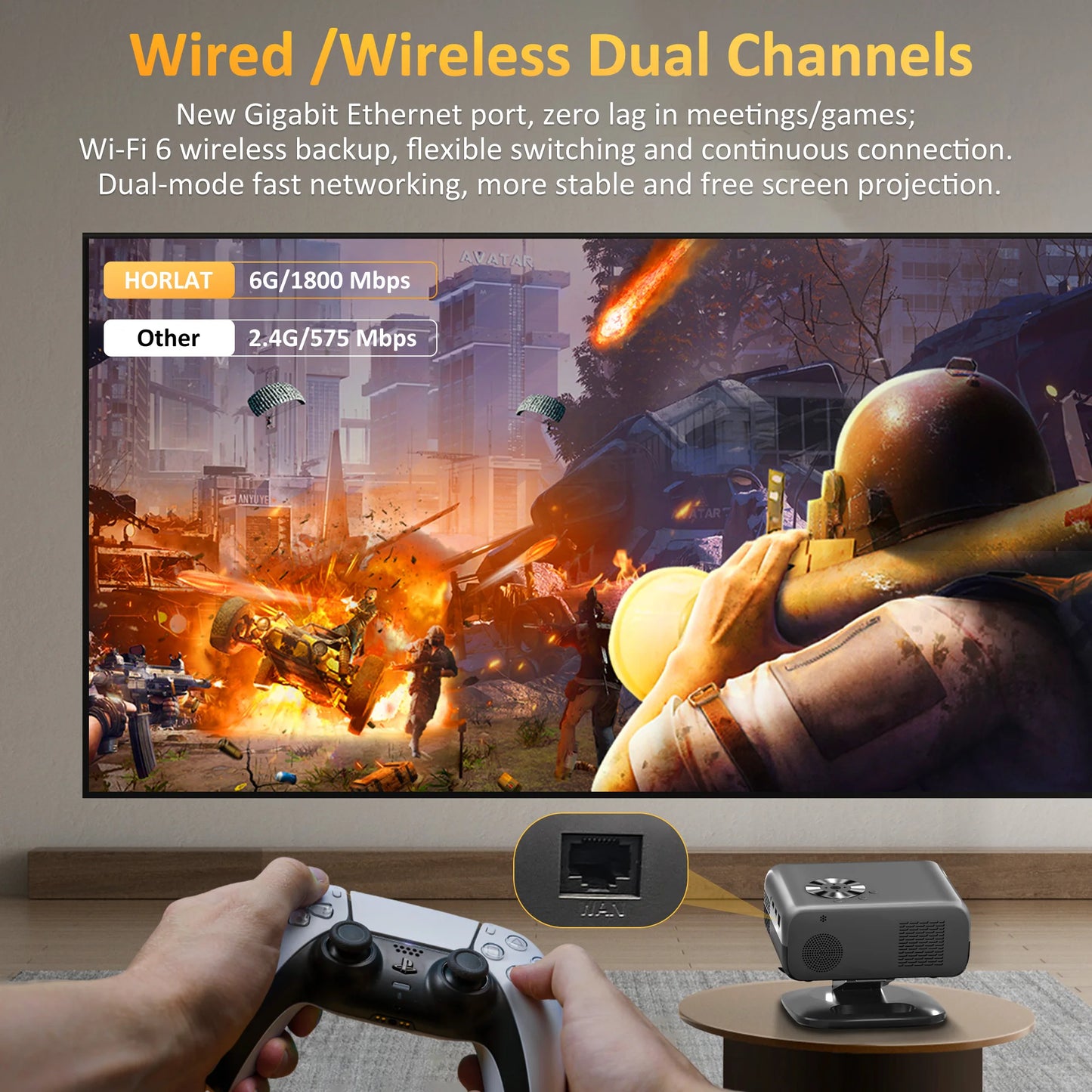 Portable Mini Projector 800 ANSI 1080P WiFi6 32GB