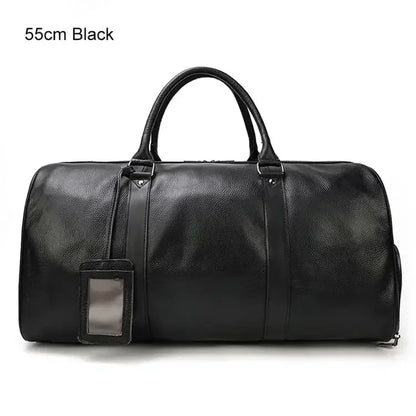 Leather Travel Shoulder Duffle Bag Black