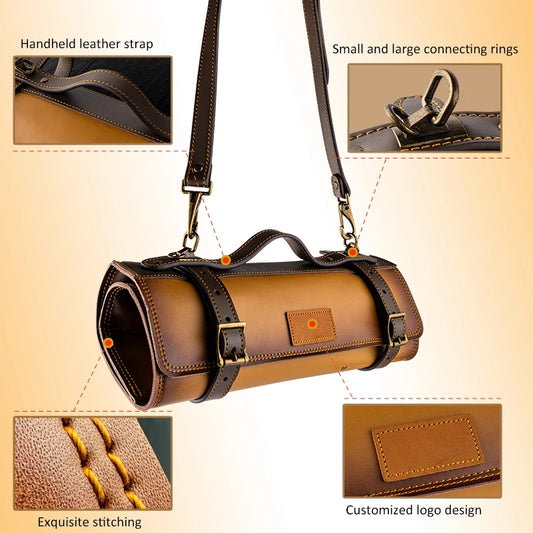 Portable Leather Chef Knife Roll Storage Bag