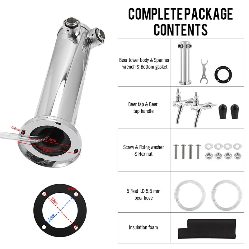 Dual Faucet Draft Beer Tower 3 Stainless Steel