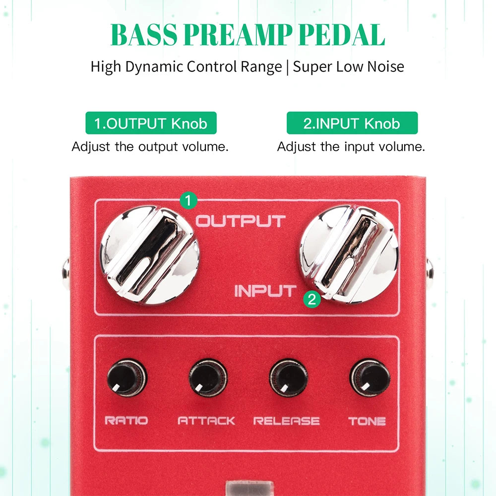 Bass Compressor Pedal with Attack Release Ratio Controls