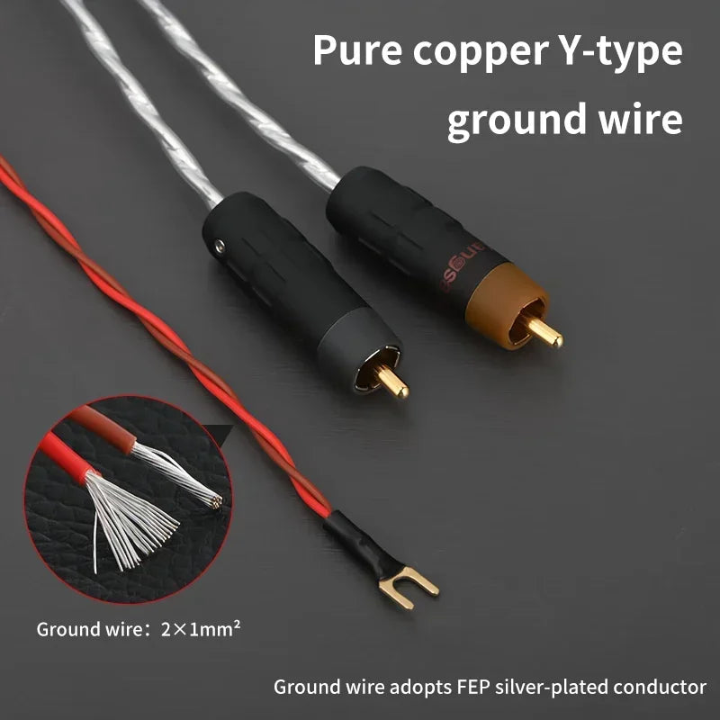 1.5m HiFi Silver RCA Turntable Cable with Ground