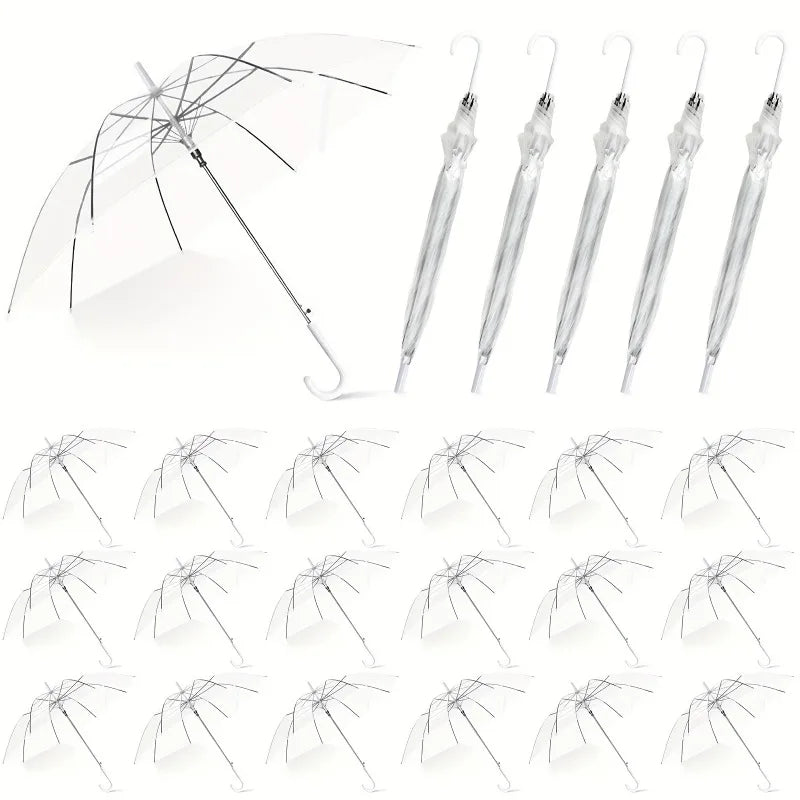 Bulk 20 Clear Party Umbrellas with J Hook Handles