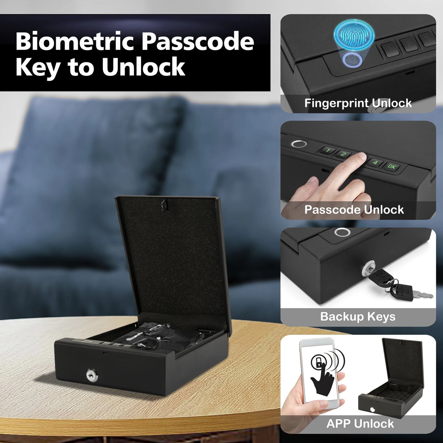 Portable Biometric Gun Safe Fingerprint Password Key Unlock