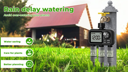 3 Outlet Garden Water Timer with Rain Delay