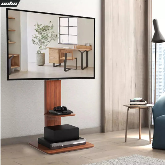 Freestanding Wooden TV Stand with Height Adjustable Bracket