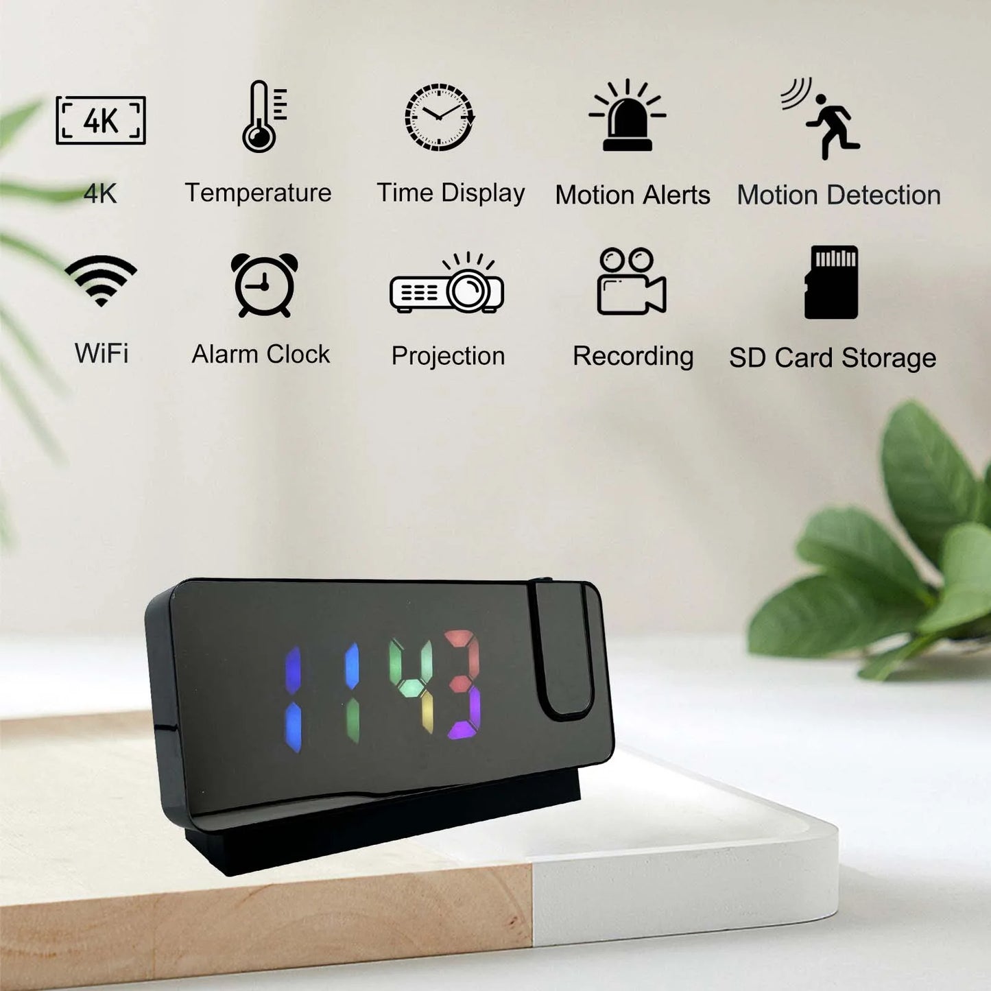 4K Indoor Security Camera Clock 64GB Motion Detection