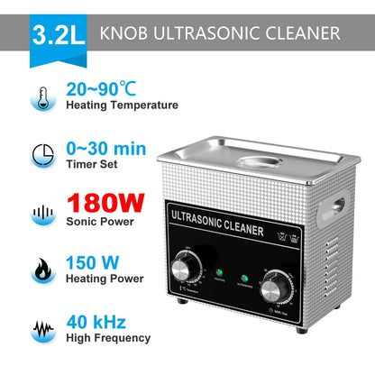 Ultrasonic Cleaner 3.2L 180W Heater Timer Stainless Steel