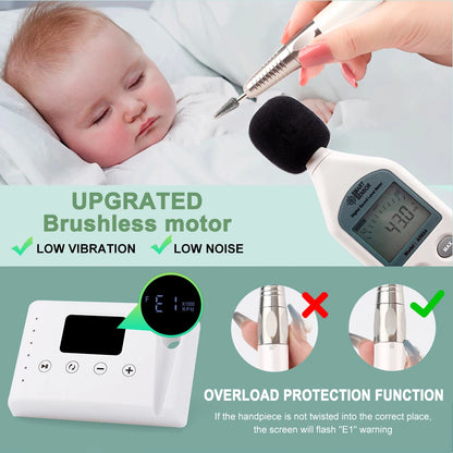 Brushless 35000RPM Nail Polisher with Bit Set White